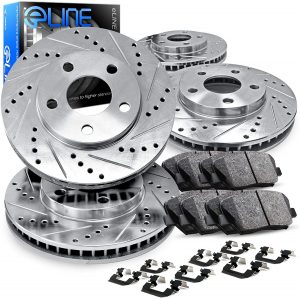 For 2007-2018 Jeep Wrangler,Wrangler JK Front Rear Brake Rotors+Ceramic Pads