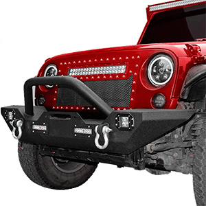 LEDKINGDOMUS Front Bumper Compatible for 07-18 Jeep Wrangler JK & Unlimited Rock Crawler Bumper with 4X LED Lights w/Winch Plate and D-rings