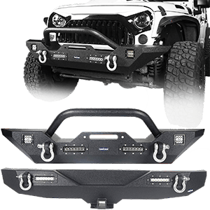 Hooke Road Jeep Wrangler JK Front Bumper + Rear Bumper Combo w/All LED Lights for 2007-2018 Jeep Wrangler JK & Unlimited