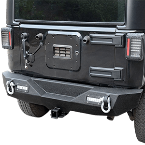 LEDKINGDOMUS Rear Bumper Compatible for 07-18 Jeep Wrangler JK and JK Unlimited with 2x LED Lights & 2 Hitch Receiver Textured Black