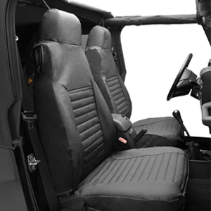 Bestop 2922615 Black Denim Seat Covers for Front High-Back Seats - Jeep 1997-2002 Wrangler; Sold as Pair; Fit Factory Seats