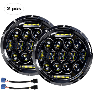 LED Headlight for Jeep Wrangler AAIWA 7 75W Round LED Headlamp with Daytime Running Light DRL High Low Beam for Jeep Wrangler JK TJ LJ Motorcycle with H4 H13 Adapter,2PCS,2 Years Warranty