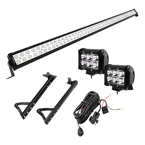 YITAMOTOR 52 inch 300W Combo+ 2X 18W Spot LED Light Bar + Mounting Brackets+Wiring for JEEP JK Wrangler