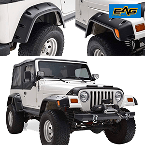 EAG Fender Flares with Mounting Hardware Pocket Style Fit for 97-06 Jeep Wrangler TJ