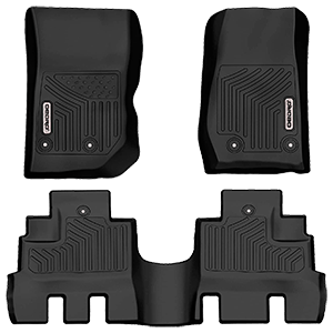 oEdRo Floor Mats Compatible for 2014-2018 Jeep Wrangler JK Unlimited JKU 4 Door (Not for 2 Door and JL Models), Black TPE All Weather Guard