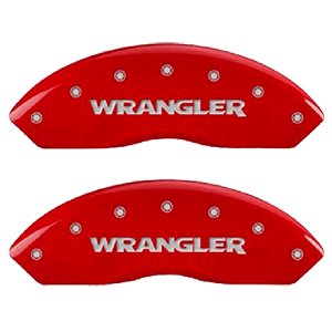 MGP Caliper Covers 42007SWRGRD 'WRANGLER' Engraved Caliper Cover with Red Powder Coat Finish and Silver Characters