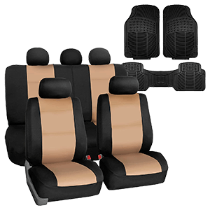FH Group FB083115 + F11306 Neoprene Seat Covers (Beige) Full Set – Universal Fit for Cars Trucks and SUVs