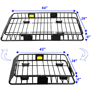 Roof Rack Cargo Basket, Universal Car Top Carrier Rack Adjustable Length 43/64 inches Anti-Rust Car Top Luggage Holder Carrier Basket 150l