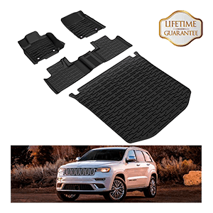 KIWI MASTER Floor Mats & Cargo Liners Set Compatible for 2016-2020 Jeep Grand Cherokee All Weather Protector Mat Front & Rear 2 Row Seat TPE Slush Liner Black