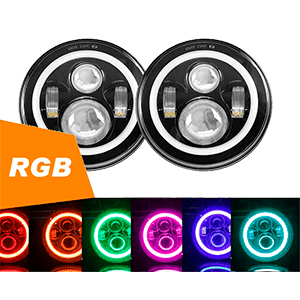 DOT Approved 7 LED Headlights Bulb RGB Halo Angel Eye for 1997-2018 Jeep Wrangler JK LJ Sahara Sport Rubicon Hummer H1 H2