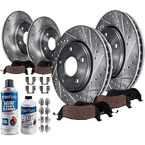 Detroit Axle - Front and Rear Drilled and Slotted Disc Brake Kit Rotors w/Ceramic Pads w/Hardware & Brake Kit Cleaner & Fluid