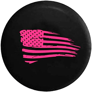 Waving American Flag Military Spare Tire Cover fits SUV Camper RV Accessories Pink Ink 32 in