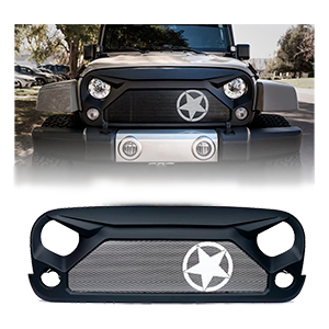 Xprite Front Grill Matte Black Gladiator Vader Grille with Star Steel Mesh for 2007-2018 Jeep Rubicon Sahara Sport JK JKU