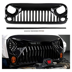 opfire ABS Front Grill with Strip, Clips and Rivets for Jeep Wrangler Rubicon Sahara Sport JK/JKU 2007-2018