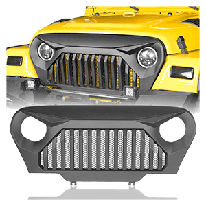 Hooke Road Wrangler TJ Grill Cover Front Vader Grille w/Mesh Inserts compatible with Jeep Wrangler TJ LJ 1997-2006