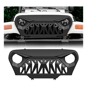 American Modified Matte Black Front Shark Grill for 1997-2006 Jeep Wrangler TJ Unlimited Sahara Sport