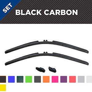 Clix Wipers for Jeep Wrangler/Unlimited (1996-2017) - Fits All Models/All Types, Black Carbon Fiber Series, Set of two 14-Inch Wiper Blades and Clips