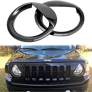 Bolaxin Black Bezels Front Light Headlight Angry Bird Style Trim Cover ABS Compatible for Jeep Patriot 2011-2017
