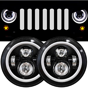 7 Inch LED Halo Headlights with Turn Signal Amber White DRL Compatible with 2007-2017 Jeep Wrangler