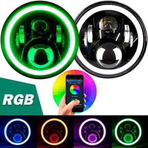 Aukmak 7 inch LED Headlights RGB Halo Ring Angel Eyes