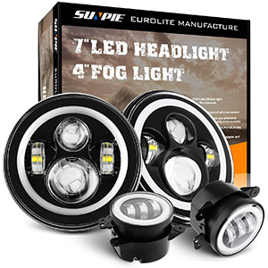 SUNPIE 7 Inch LED Halo Headlights with Turn Signal Amber DRL White